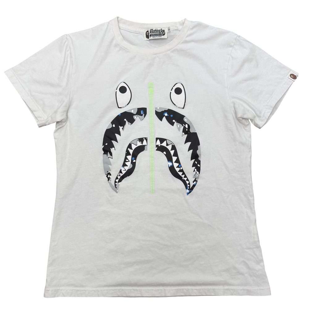 BAPE Shark Face City Camo Tee Mens Small White Made In Japan Streetwear Graphic